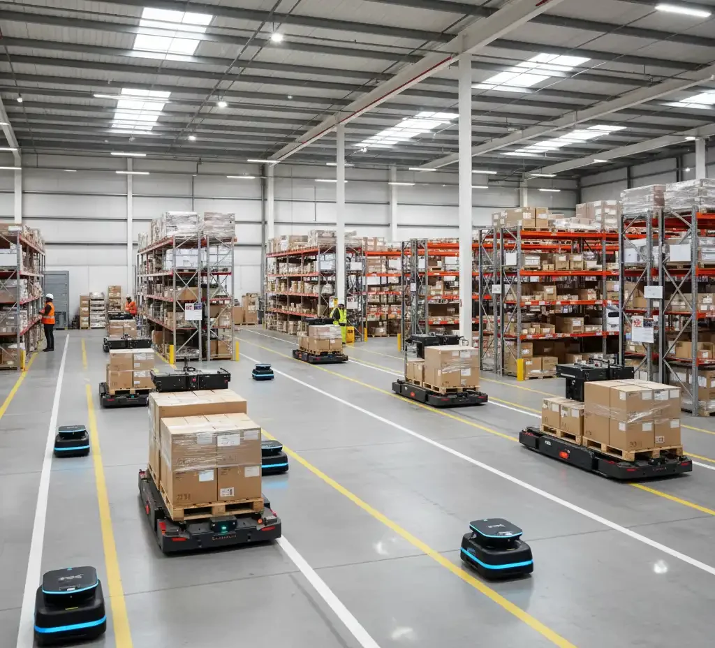 RTLS tracking of AGV fleet with AMRs